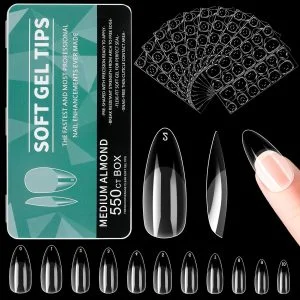 Kit de Faux Ongles Alyvisun : 550 Capsules Américaines + 240 Autocollants en Gel, 11 Tailles Amandes Transparentes pour Extensions d’Ongles DIY